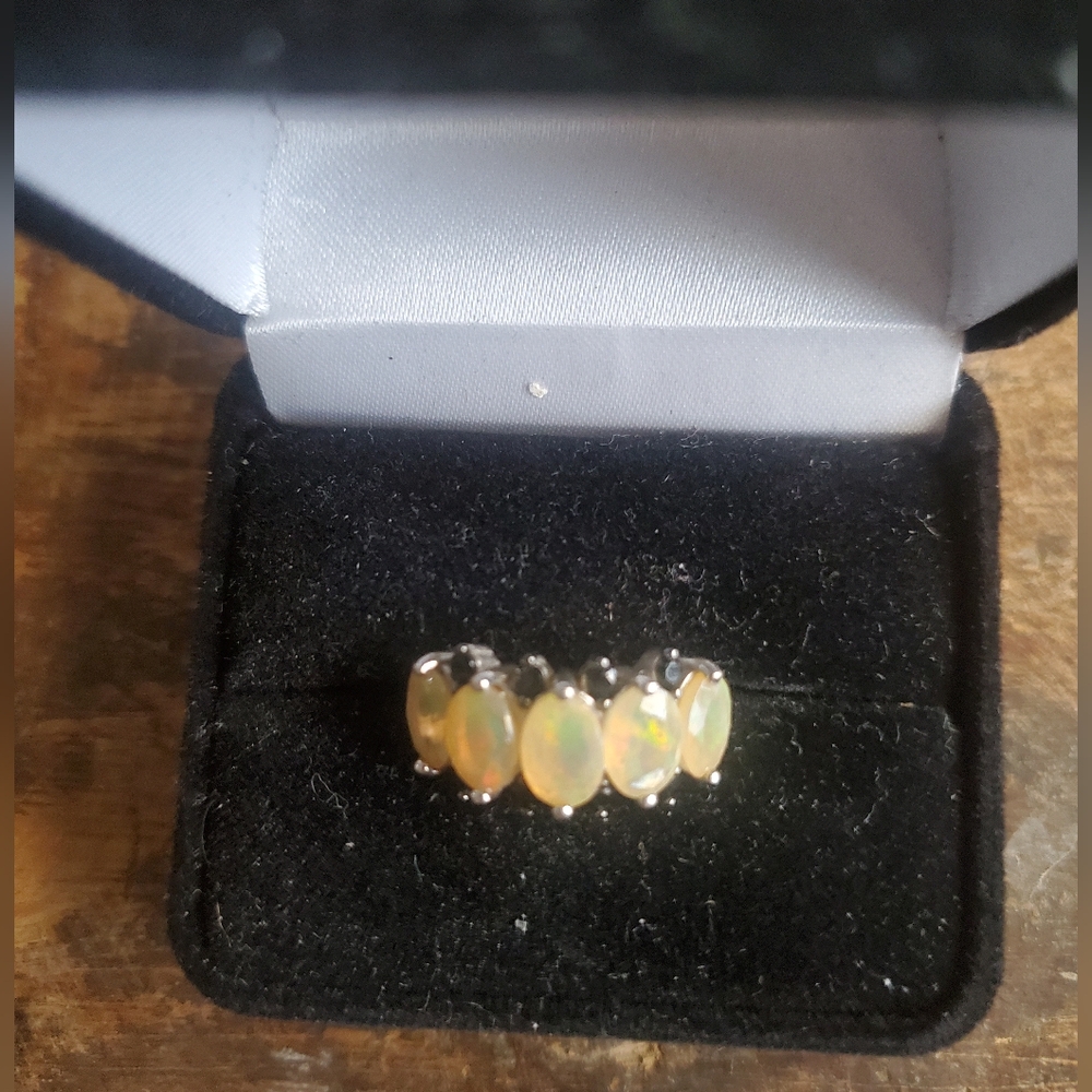 Fire Opal & Black Onyx Wave Design Ring in Jewelry